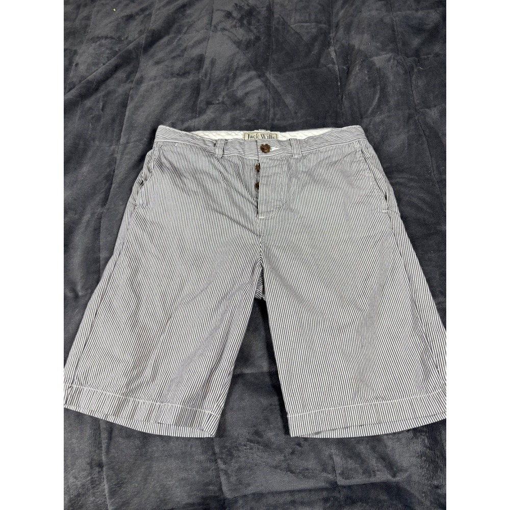 Jack Wills Mens Striped Chino Shorts Blue White Button Fly‎ Size 30 Regular Fit